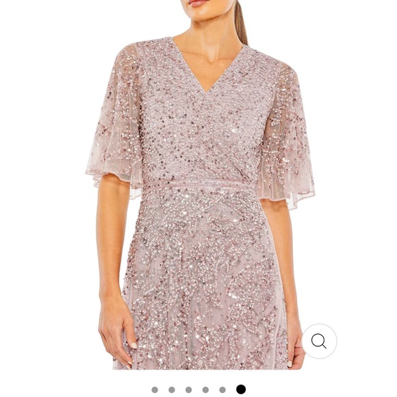 NWT Mac Duggal V Neck beaded chiffon high low dress - Picture 7 of 8